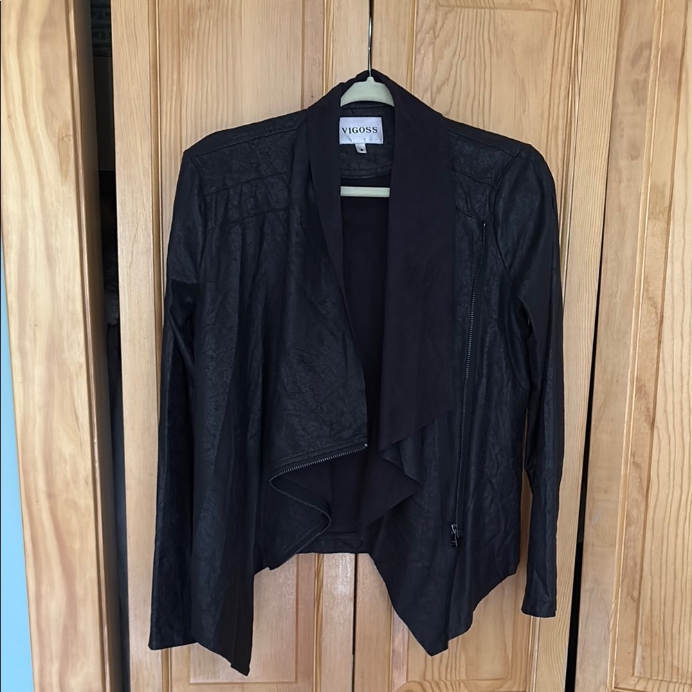 Vigoss Black Leather Jacket Asymmetrical Design
